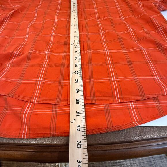 BAW Athletic Wear 2XL Plaid Button Down Shirt Red Orange 100% Cotton Casual - Picture 6 of 8